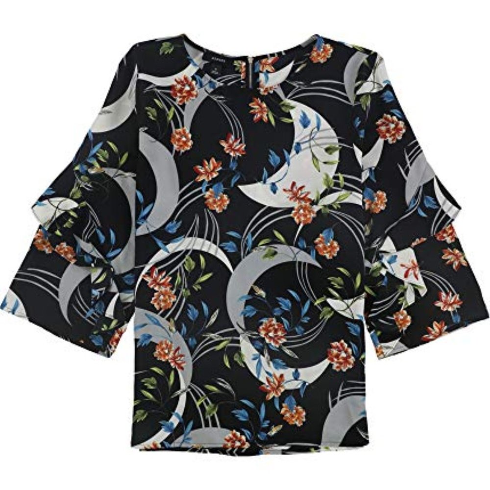 Alfani Floral Ruffle Sleeve Pullover Blouse